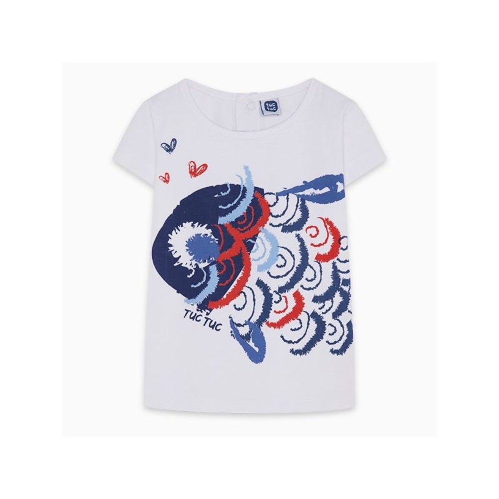 Kids White and Blue Fish Graphic Tee